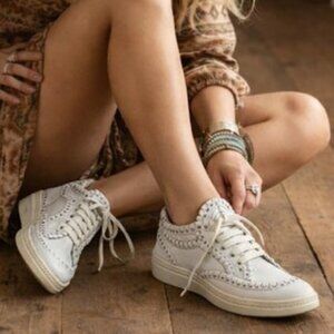 Alaia Tacco White Leather Bold Overcast Accent Stitch Lace-Up, Size 36 (US 6)